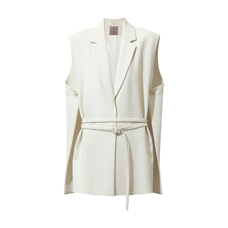 Amii Women Lapel Collar Vest Jacket Loose Long Draped Construction Minimalist Commuter Coats Woman Autumn Outfit 2026 12623085
