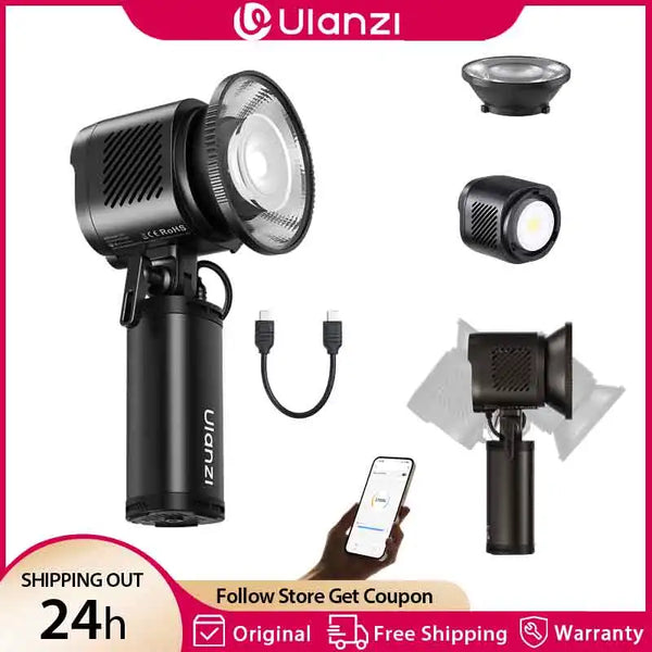 ភ្លើងវីដេអូ Ulanzi LC60 60W ចល័ត LightOn COB ជាមួយចំណុចទាញ Mini Bowens 2700-6500K ភ្លើង LED សម្រាប់ស្ទូឌីយោ APP Control