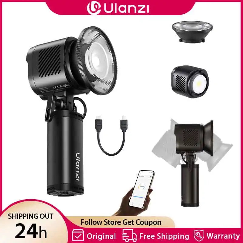 ភ្លើងវីដេអូ Ulanzi LC60 60W ចល័ត LightOn COB ជាមួយចំណុចទាញ Mini Bowens 2700-6500K ភ្លើង LED សម្រាប់ស្ទូឌីយោ APP Control