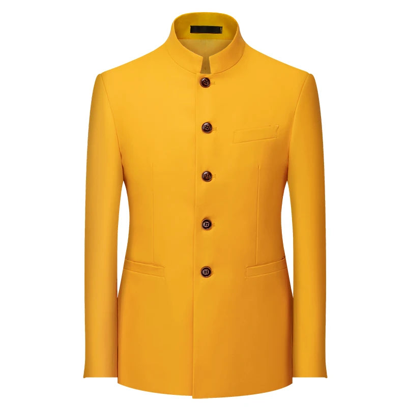 2026 Men's Chinese Style Long Sleeve Suit Jacket Korean Fit Formal Wear Asian Sizes L-7XL in Red White Black Yellow Blue Coat