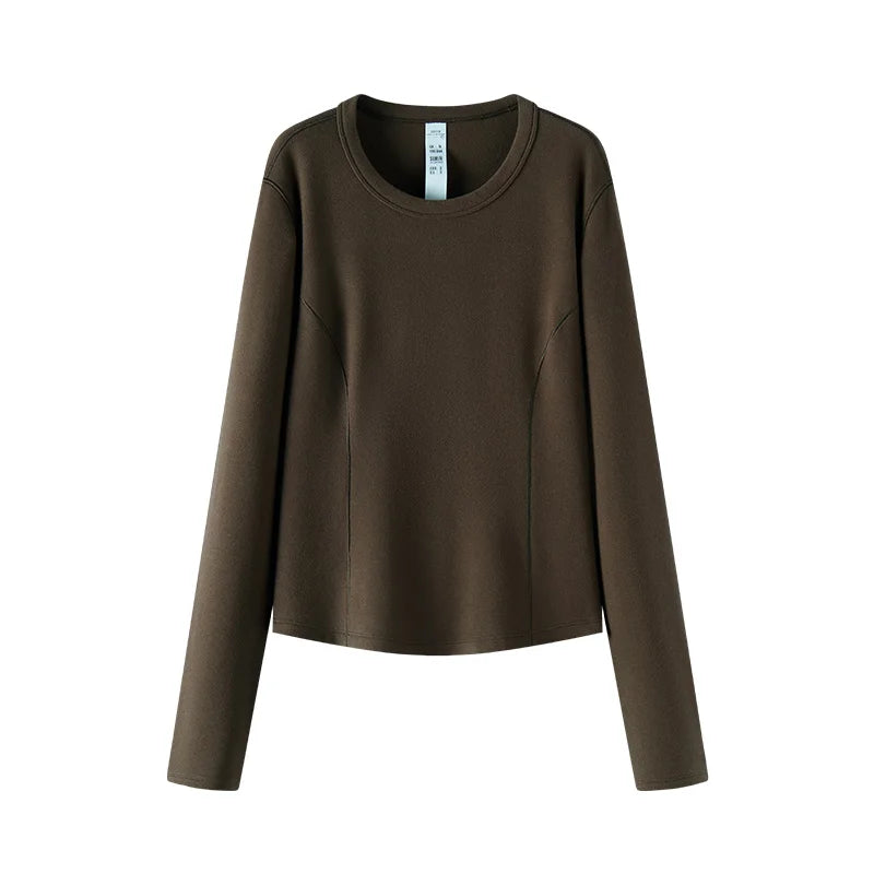 Semir Women Knit Tshirt Cropped Solid Color Crew Neck Brushed Fabric Slim Fit Panel Design Minimal Design 2026 New