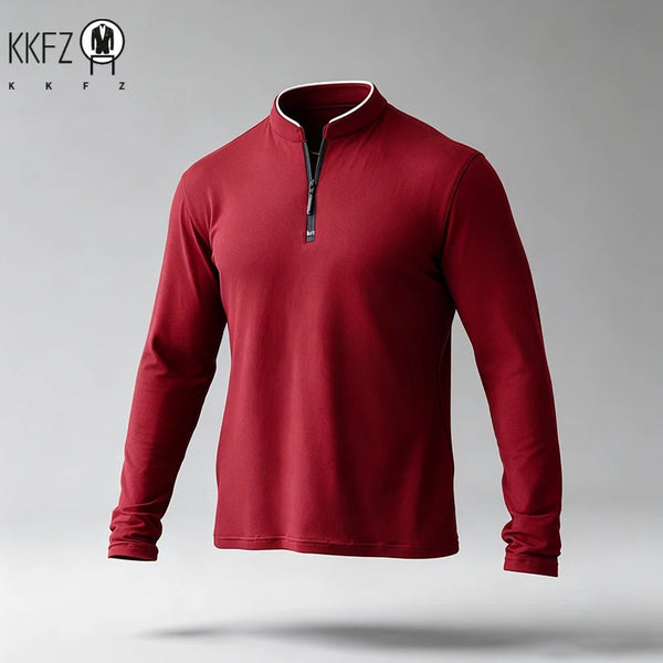 Men Regular Fit Half Zip Long Sleeve Shirt Stand Collar Skin���Friendly Fabric For Street Style And Office Daily Commute
