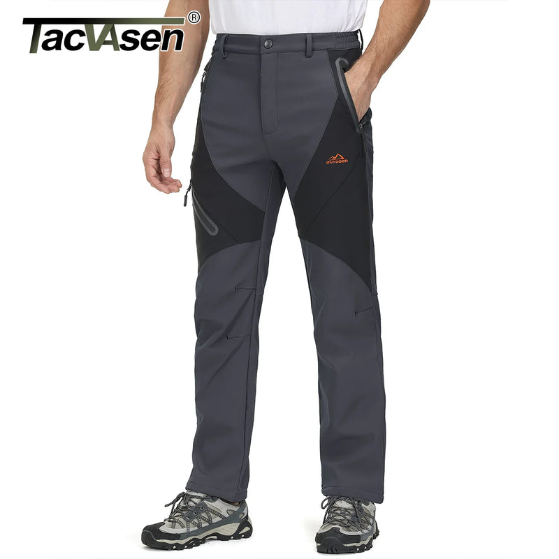 TACVASEN Winter Ski Pants Mens Hiking Warm Fleece Lined Pants Waterproof Windproof Zipper Pockets Pants Softshell Work Trousers