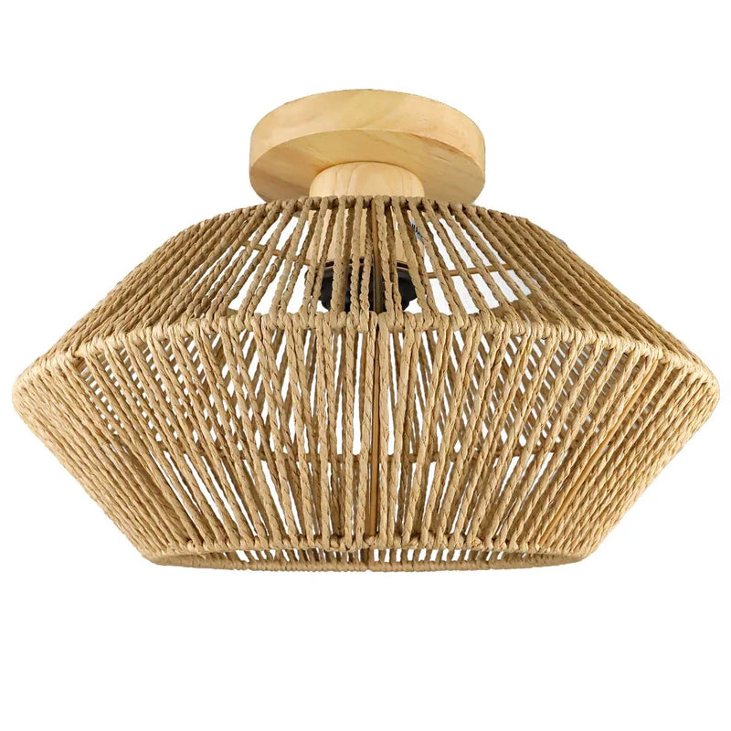 JOYINLED Rattan Ceiling Light Chinese Style Lampshade Hemp Rope Pendant Light Fixture for Home Living Room Decorative Lighting