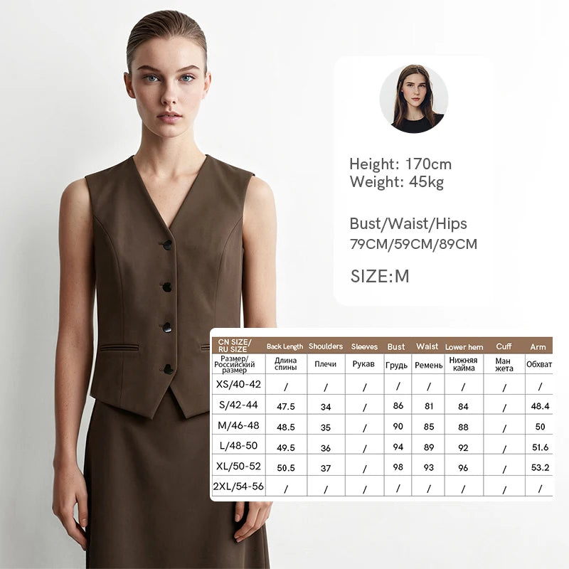 AMII Women's Vest Jacket 2026 Autumn New Solid Commuter V-neck Crop Top Loose Commuter Midi Lace Skirt Woman Clothes 12623027