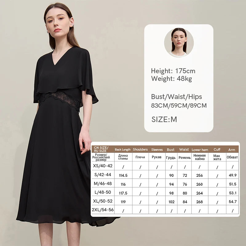 Amii Women's Dress 2026 Summer V Neck Lace Cutout Fitted Waist Women's Casual Dresses Holiday Slim Chiffon Midi Skirt 12652057