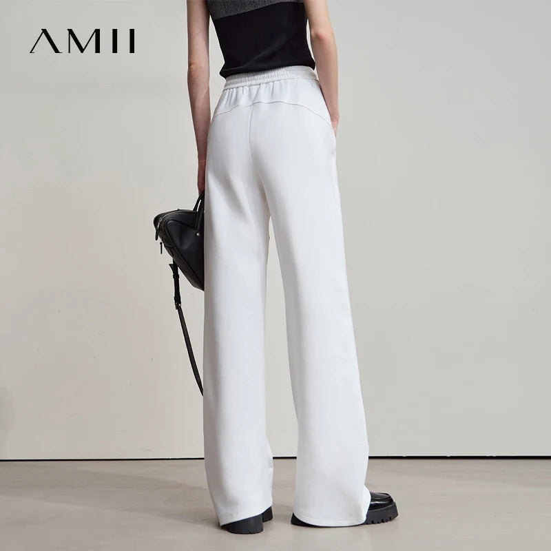 ខោជើងវែង AMII សម្រាប់នារី Minimalist ឆ្នាំ ២០២៥ រដូវស្លឹកឈើជ្រុះ ខោចង្កេះយឺត ខោរលុង ខោពណ៌សធម្មតា 12523022