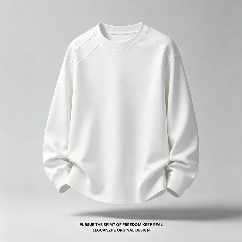 Mens Lightweight Pullover Sweatshirt Crew Neck Long Sleeve Textured Shoulder Panel For Street Activities