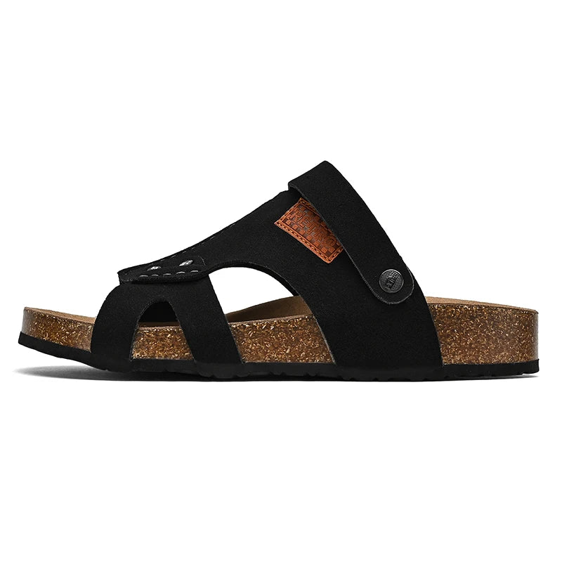 Summer Mens Retro Cork Slippers Sandals Men Suede Leather Sandals Brown Black Comfortable Dropshipping