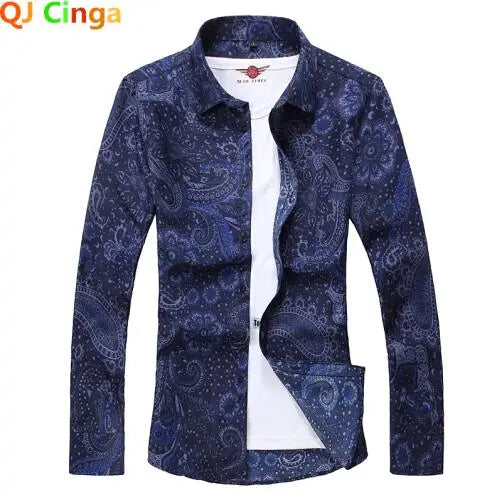 Men's Large Size Long Sleeve Printed Shirts, Single Breasted Lapel Shirt, Business Casual Camisas Para Hombre