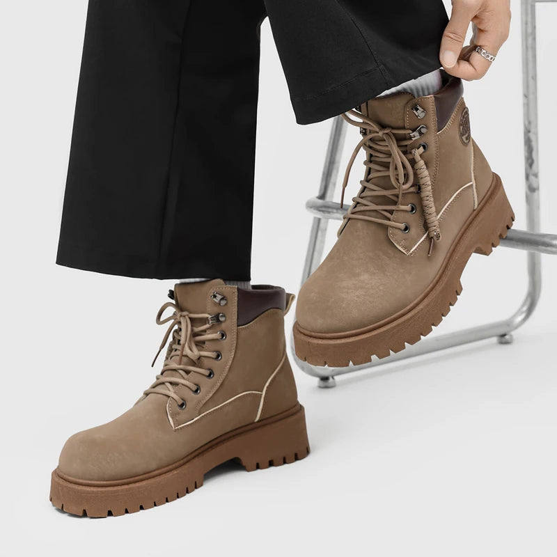Men's thick-sole retro casual boots Four season new high-top British soft-sole light non-slip comfort fashion outdoor work boots