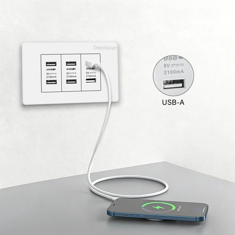 118 Type Brazil Korea Universal usb Wall socket,White PC Panel Charging port,US Italy Chile Double USB 2.1A 5V Power Plug Outlet