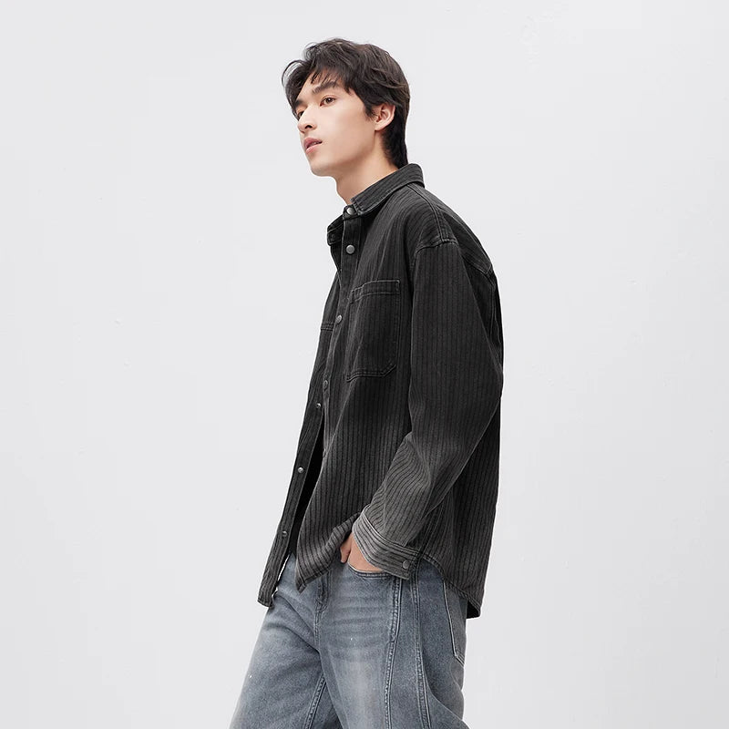 Semir Men Shirt 2026 Spring Long Sleeve Loose Fit Lapel Collar Gradient Print Washed Chest Pocket Casual Style Daily Wear Top