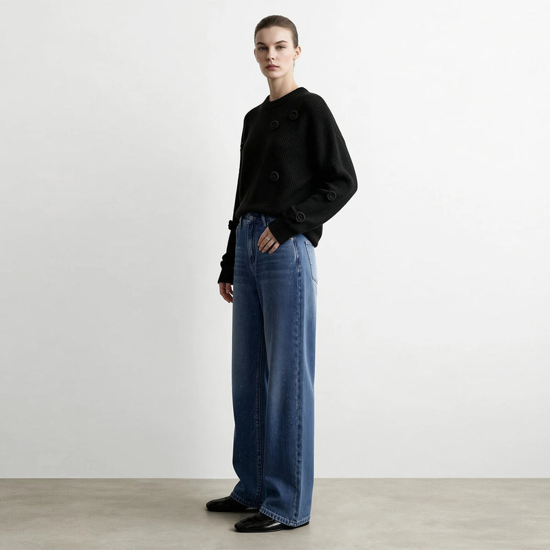 Amii Women's Jeans Cotton Denim Trouser Glitter Casual Vintage Slimming Fashion Straight Pants 2026 Autumn Women Jeans 12643113