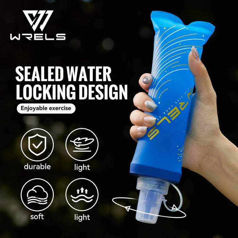 WRELS Soft Folding Water Bottles BPA-Free Collapsible Flask Lightweight Running Water Bottle Sports Water Bag TPU Soft Flask