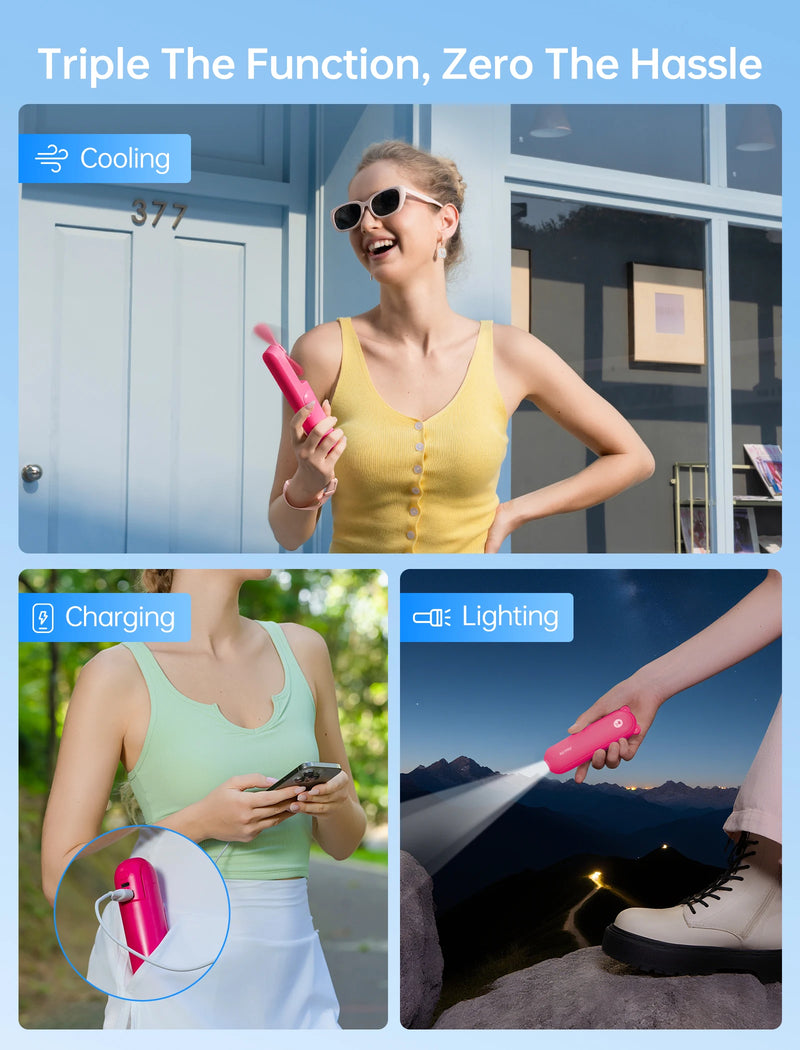 JISULIFE New Color Series F8 Portable Handheld Mini Fan 3 IN 1 USB Rechargeable with Power Bank, Flashlight, Pocket Design Fan