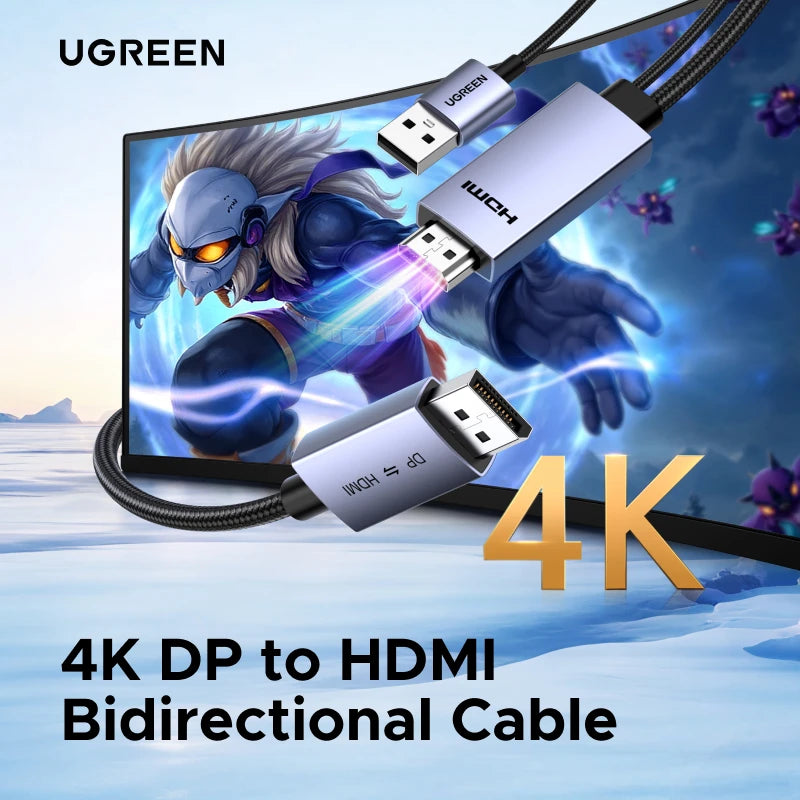UGREEN DP to HDMI Bidirectional Cable Adapter 4K 60Hz Video Audio Cable for Laptop Switch PS5/4 Dolby Version HDCP1.4
