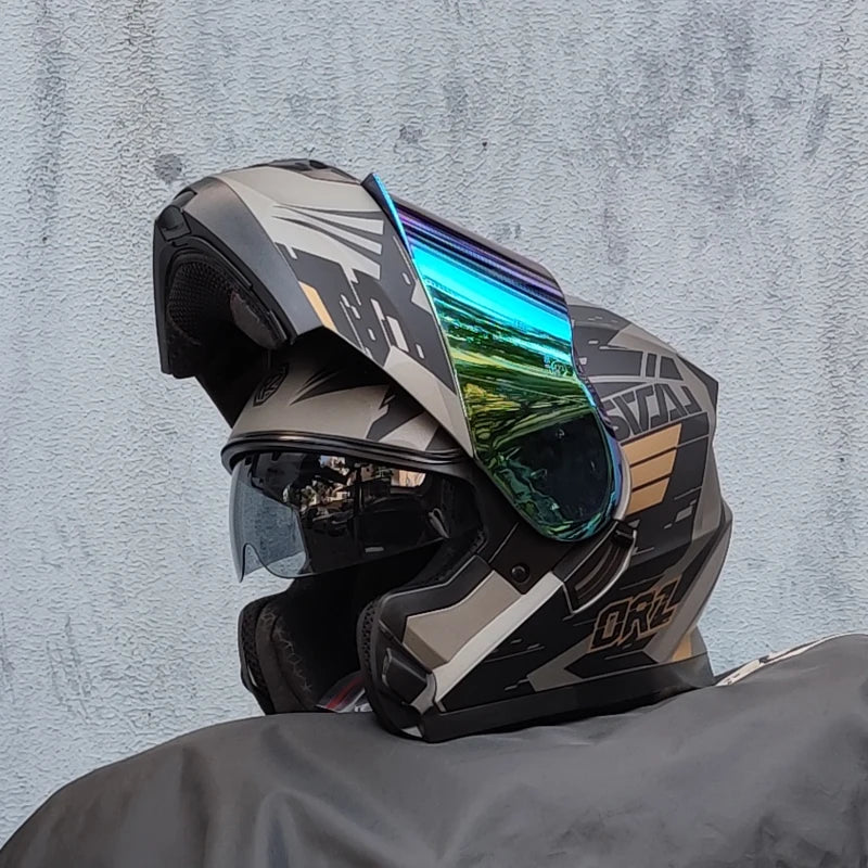 ORZ-162 motorcycle helmet, modular flipped full face helmet, long-distance off-road helmet with built-in sunshade