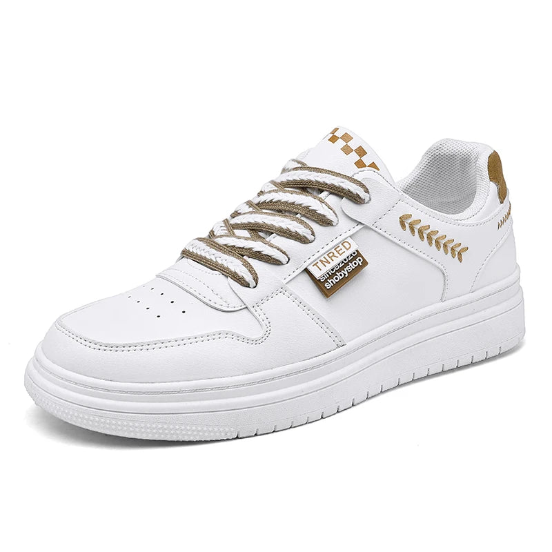 Men's white casual flat shoes four season breathable lightweight soft-sole outdoor walking shoes youth fashion sports board shoe