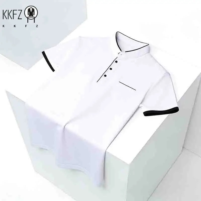 2026 New Men's Mint Green Stand Collar Polo Shirt Office Commute Business Casual Top