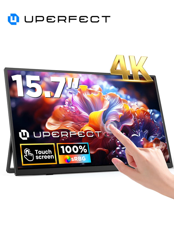 ម៉ូនីទ័រចល័ត UPERFECT UColor J1 4K អេក្រង់ប៉ះទំហំ 15.7 អ៊ីញ កុំព្យូទ័រយួរដៃ ពង្រីកអេក្រង់ USB C HDMI អេក្រង់លេងហ្គេមកុំព្យូទ័រ PC ជាមួយជើងទម្រ