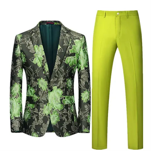 2026 Men's Blue Embroidered Two-Piece, Red Slim Fit Suit Jacket and Trousers Red Green Blazers Coat with Pants, Asian Size 6XL