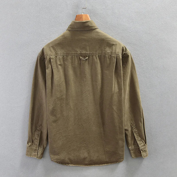 Spring Autumn New Cargo Casual 100% Cotton Long Sleeve Shirt for Men Big Pockets Loose Men Clothing AZ760