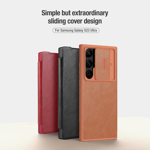 For Samsung Galaxy S23 Ultra Case NILLKIN Leather Qin Leather Case Slide Camera Case For Samsung S23/ S23 Plus Flip Cover