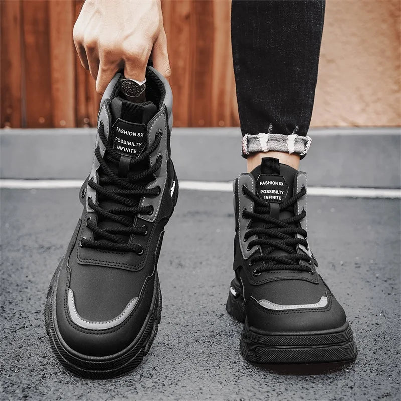 Men's boots spring and autumn new Joker British casual boots fashion youth soft-sole non-slip outdoor shoes high-top work boots
