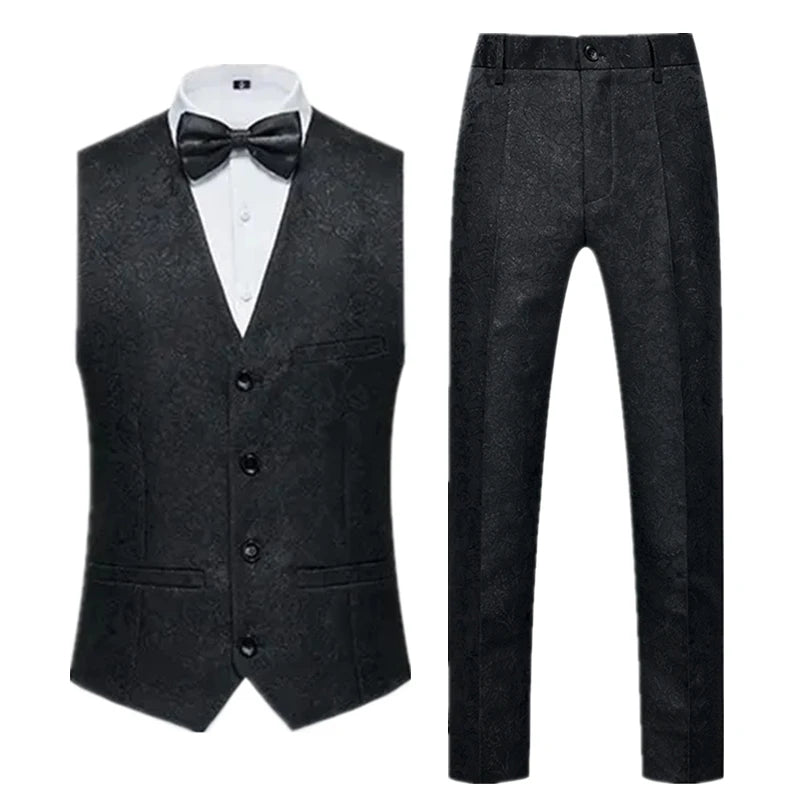 2026 New Men's Sleeveless Vest with Trousers, Wedding Party 2-Piece Set, White, Black, Red, Purple, Asian Size M-6XL