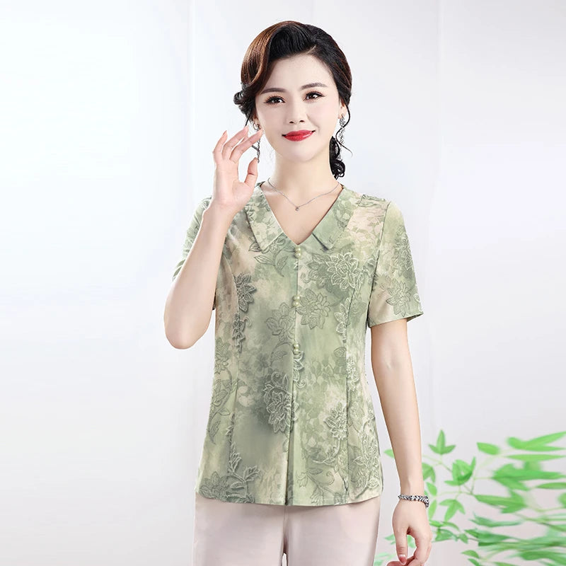 អាវ យឺត បោះពុម្ព សម្រាប់ នារី រដូវក្ដៅ ដៃខ្លី មីឌី ប៊ូតុង ប៉ូឡូ ក ស្លីម បាត អាវ យឺត ខ្លី សម្រាប់ រដូវក្ដៅ