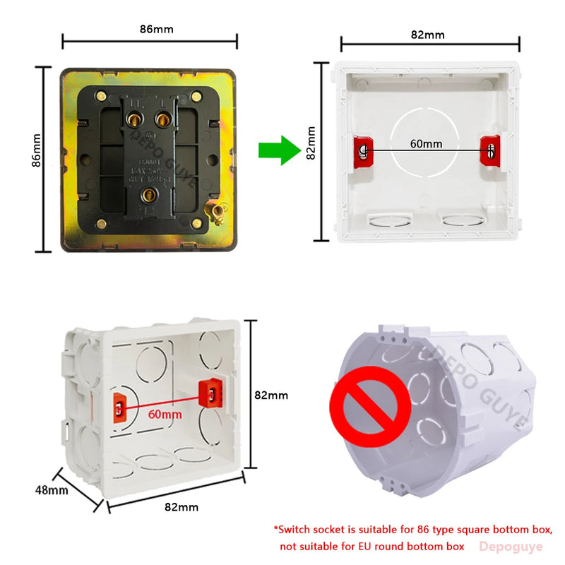 5/10PCS Toggle Wall Switch Black EU Standard Stainless Steel 1-4Gang 2Way Light Brass Lever Switch Panel For Home Improvement