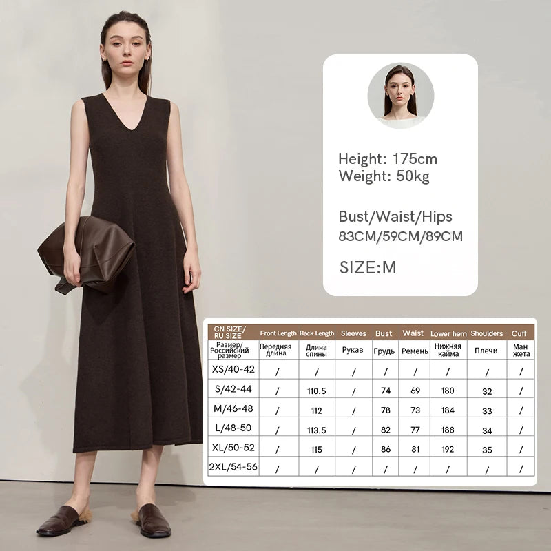 AMII Womens Dresses 2026 Autumn New Casual Elegant Ladies Clothing V-neck Sleeveless Knitted A-shaped Dresses For Woman 12543159