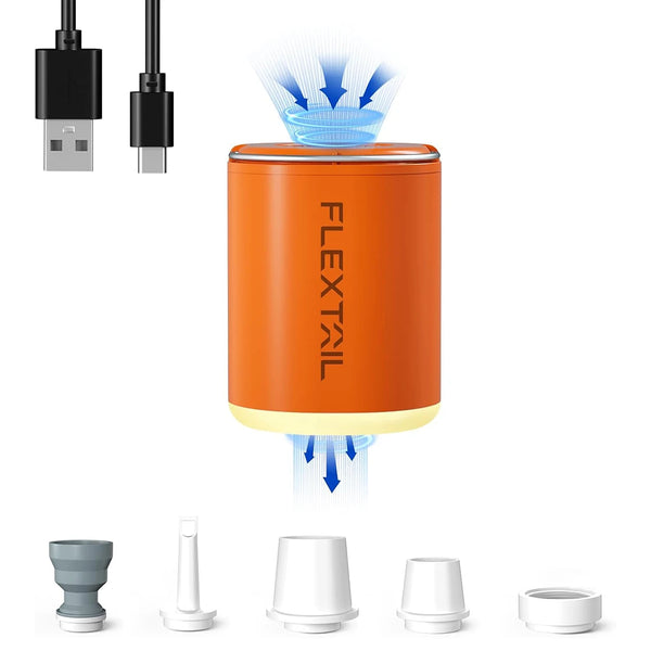 FLEXTAIL TINY PUMP 2X - 4kPa Portable Air Pump with Camping Light and 1600mAh Battery, Infaltion/Deflation/Lighting