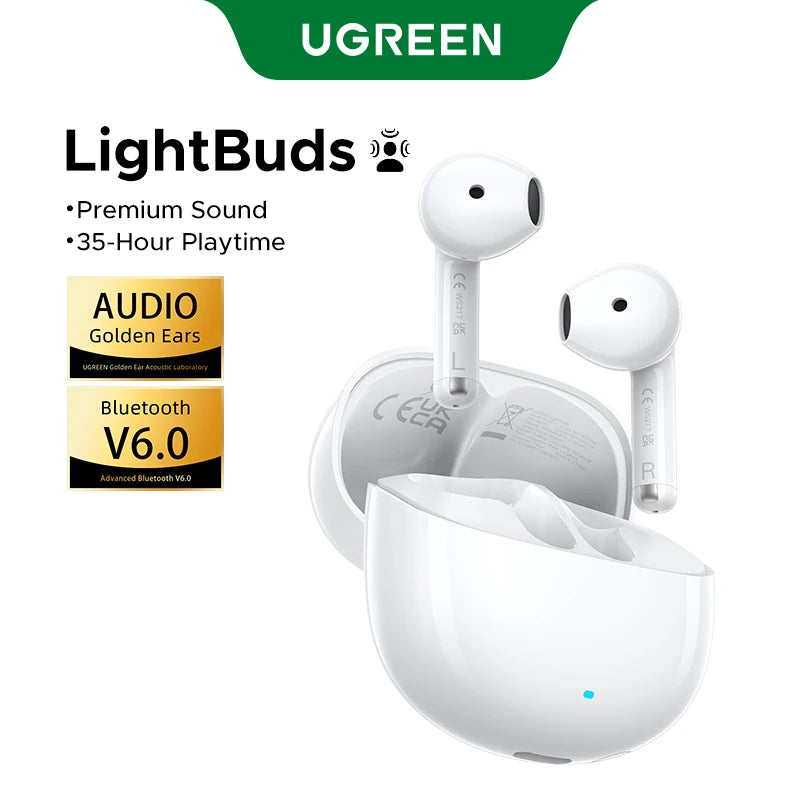 UGREEN LightBuds TWS Earphones Bluetooth 6.0 Wireless Headphones APP Spatial Audio Earbuds 4-Mic Call Noise Reduction 35 Hours