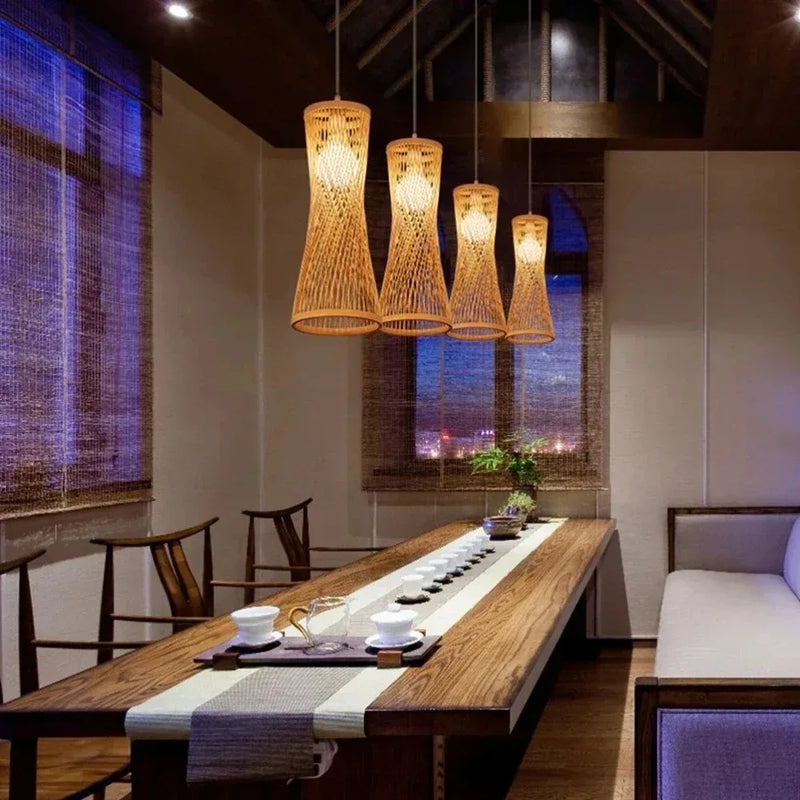ចង្កៀងគោមឫស្សីជប៉ុនរចនាបថ Wabi Sabi ត្បាញដោយឫស្សីសម្រាប់តុបតែងភ្លើងពិដានផ្ទះ ហាងកាហ្វេ ភោជនីយដ្ឋាន
