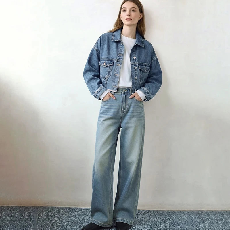 អាវក្រៅ Amii Minimalism Women រដូវស្លឹកឈើជ្រុះឆ្នាំ ២០២៦ អាវក្រៅ Denim ថ្មីសម្រាប់នារី សាមញ្ញ និងអាចបត់បែនបាន អាវខ្លី 12611029
