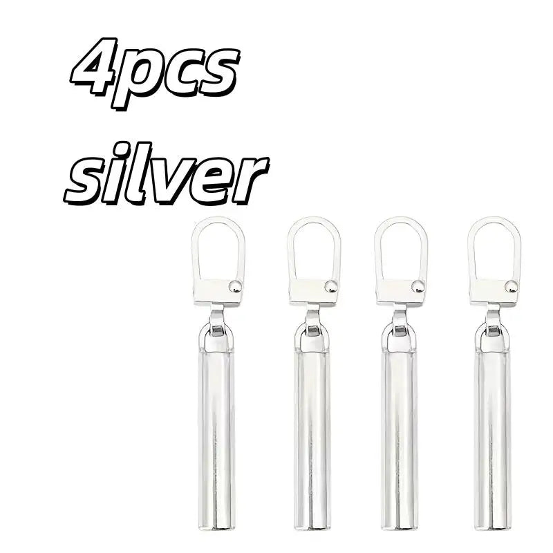 4pcs Universal Zipper Pull Tabs – Detachable Metal Heads, Replacement for Bags & Clothing