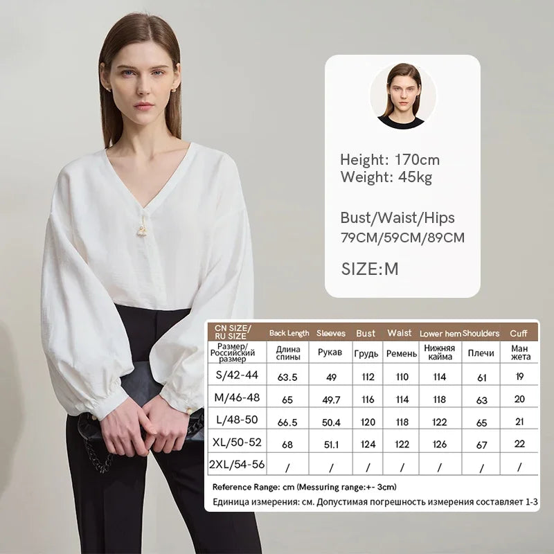 Amii Women's Autumn Minimalist V-Neck Down Sleeve Shirt 2026 New Lyocell Solid Color Loose Casual Top Blouse Women 12551048
