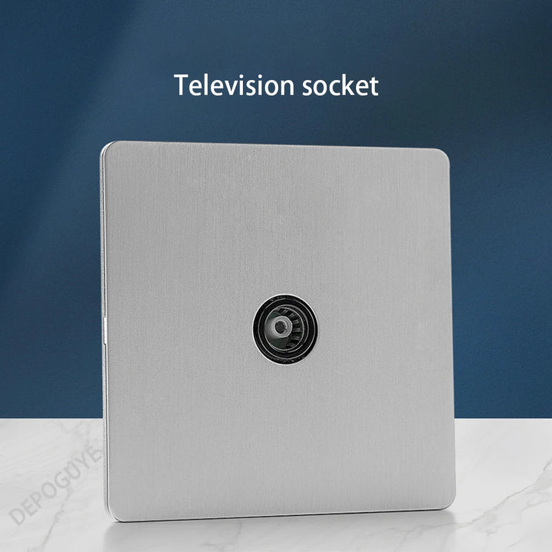 Wall Light Toggle Retro Switch Panel 1-4 Gang 2 Way EU Silver Gray Brushed Stainless Steel Antique Switch Outlet with USB Chargi