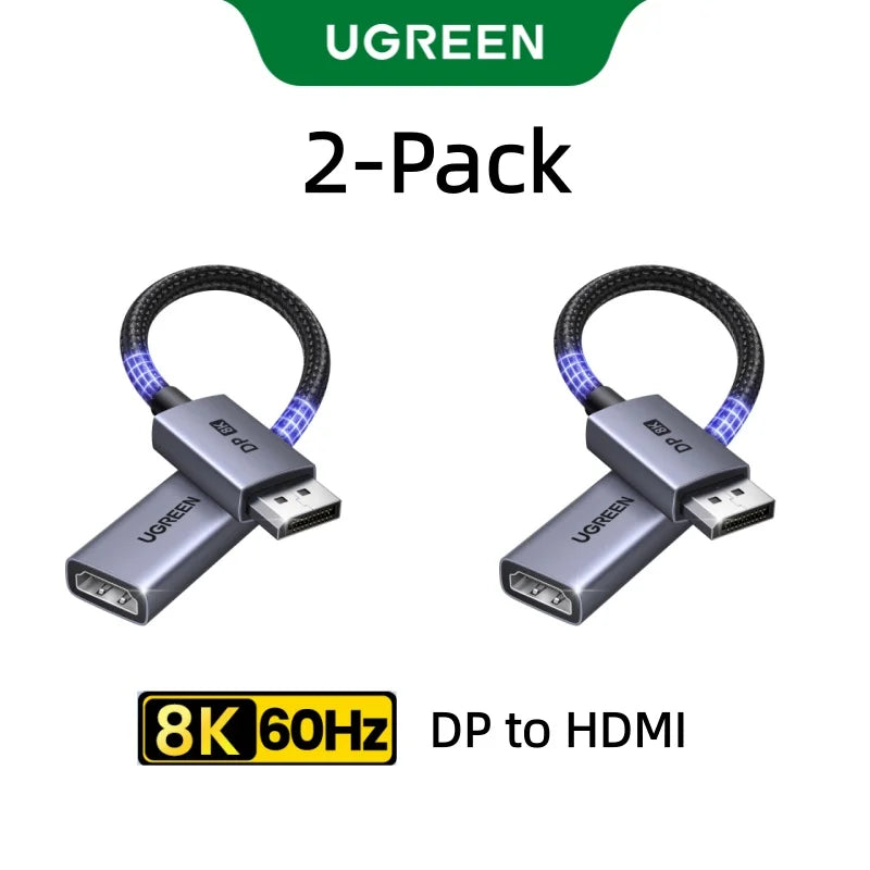UGREEN Displayport 1.4 DP to HDMI Adapter 8K 60Hz Converter,Uni-Directional Display Port to HDMI Converter VRR HDR HDCP2.3 0.2m