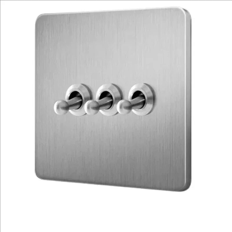 Retro EU France Socket Stainless Steel Brushed Double Power Outlet Toggle Metal Lever 1-4 Gang 2Way Wall Light Switch Panel RJ45