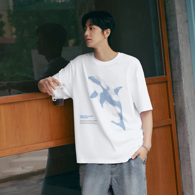 Semir Mens Tshirt 2026 Killer Whale Printed Pure Cotton Loose Fit Casual Fashion Soft Comfortable Daily Wear