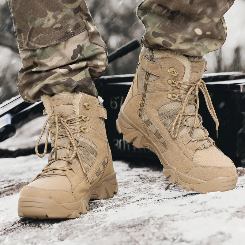 Men's Combat Boots Winter Warm Plush Light Casual Hiking Walking Cotton shoe Outdoor Jungle Anti-slip Battlefield Training Boots