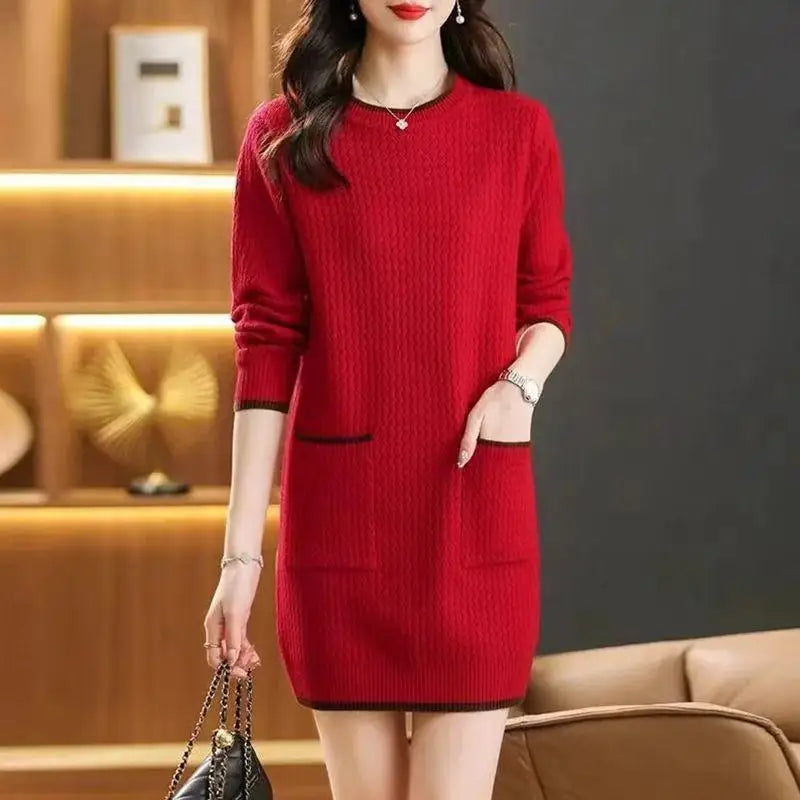 Pull Femmes Tendances New Short Sweater Dress Spring Autumn Bottom Wear Jumper For Women Knitwear Woolen Sweater Tops Female