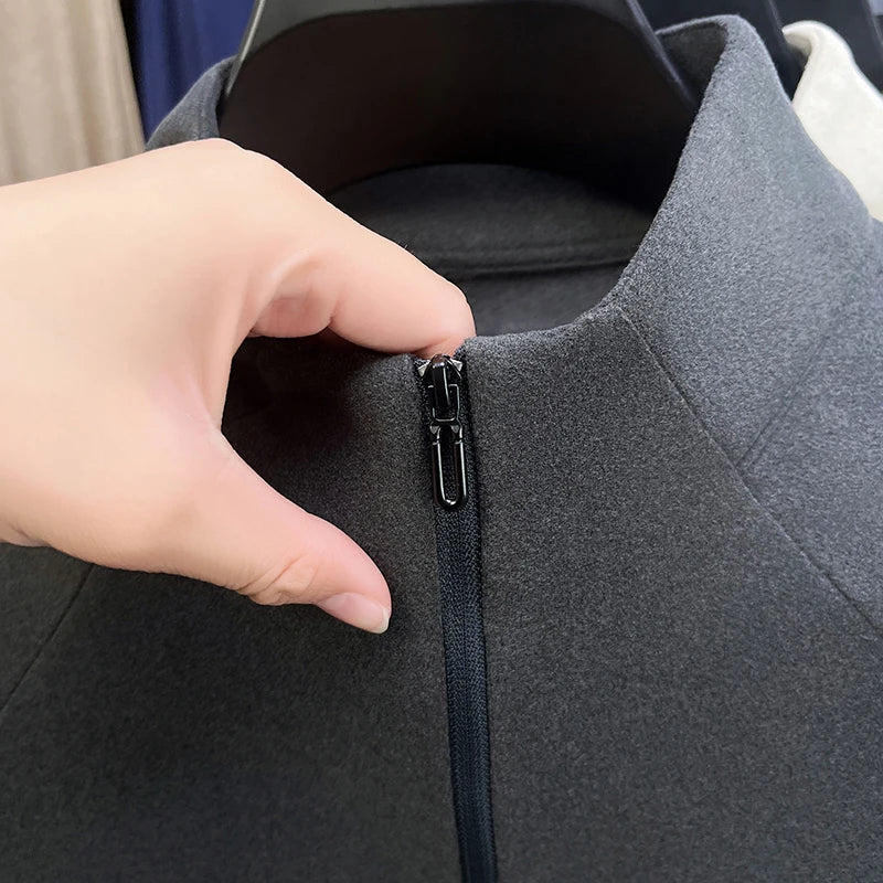 High-End New Man Long-Sleeved T-Shirt Half-Zip Mock Neck Letter Print Spring Hot-Selling Long Sleeves Trend Leisure MensClothing