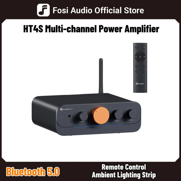 ឧបករណ៍ពង្រីកសំឡេង Fosi Audio HT4S Bluetooth 4.1 សម្រាប់ផ្ទះ, ឧបករណ៍ពង្រីកសំឡេងក្រៅផ្ទះ, ឧបករណ៍ពង្រីកសំឡេងលើតុខ្នាតតូច, ឧបករណ៍ពង្រីកសំឡេងបាស ៤ ឆានែលសម្រាប់ឧបករណ៍បំពងសម្លេង