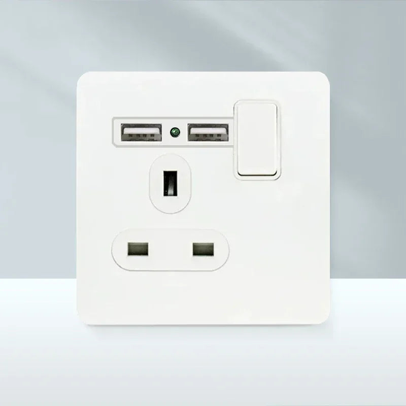 White Antique Stainless Steel Panel Wall Lamp Switch, Toggle Wall Dimmer Switch Socket EU USB Plug Socket 220V Electrical On Off