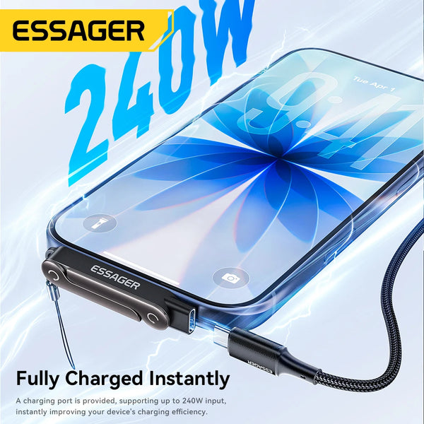 អាដាប់ទ័រ USB C OTG Essager 240W ជាមួយជើងទម្រ 90 ដឺក្រេ ប្រភេទ C ស្រី ទៅ iPad ប្រុស សម្រាប់ iPhone 17 16 Macbook Xiaomi Samsung