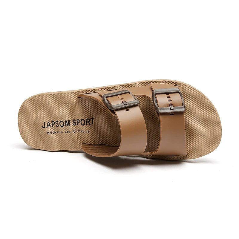 Men's Adjustable Double Buckle Slide Sandals EVA Comfort Flat Slides Non Slip Casual Slippers for Indoor Outdoor Beach Shower